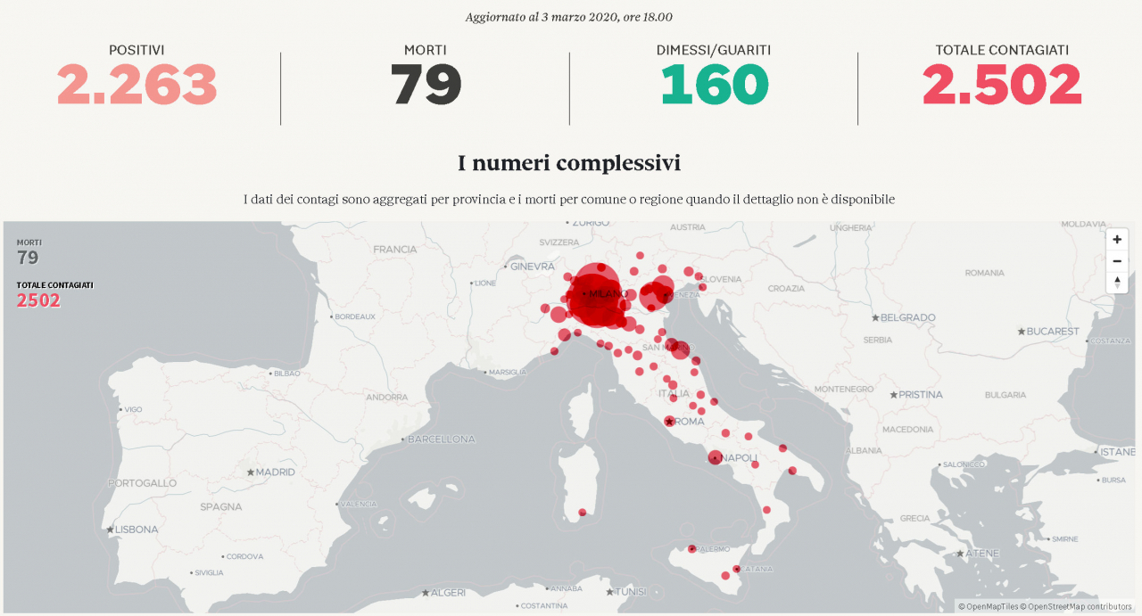Diffusione del Coronavirus in Italia: la mappa aggiornata 