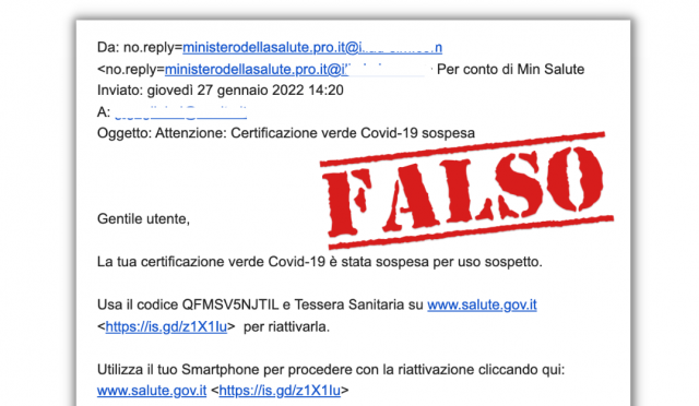 Mail falsa ministero salute