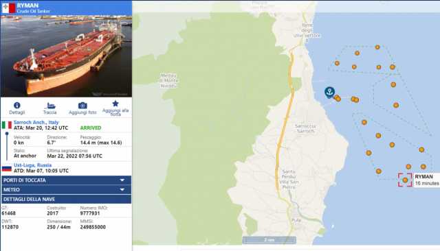 La mappa delle petroliere davanti alla Saras