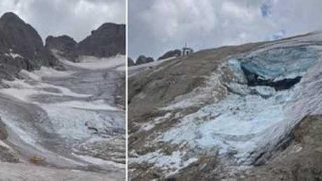 Il punto del crollo alla Marmolada