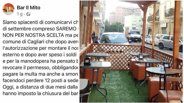Cagliari, bar costretto a chiudere: “Il Comune ci ha rimosso la concessione per i tavolini fuori”