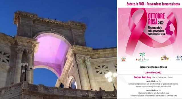 Cagliari, il Bastione si illumina di rosa per il mese della prevenzione del tumore al seno