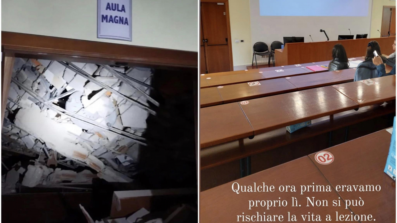 Crollo all'Università, sit-in degli studenti: "Poco prima eravamo a lezione nell'aula magna"