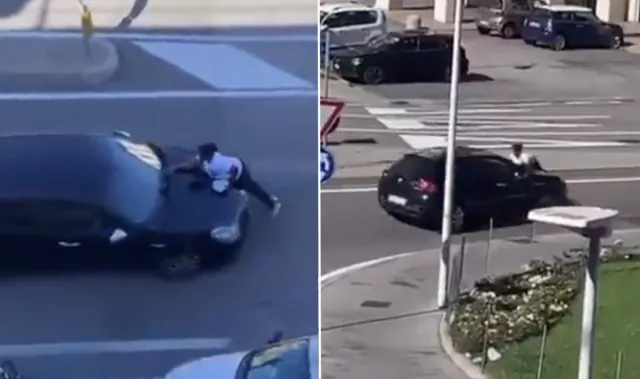 Si aggrappa all'auto in fuga dopo il tamponamento: il video choc a Padova