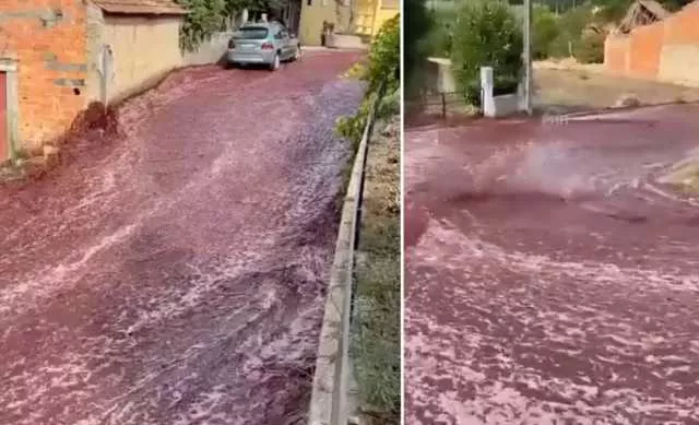 Esplodono le cisterne, un fiume di vino rosso invade le strade (Video)