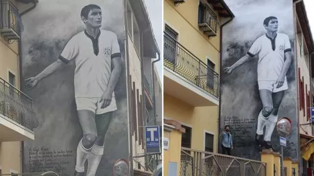 A Muravera un enorme Gigi Riva di 10 metri: il murale celebra Rombo di tuono
