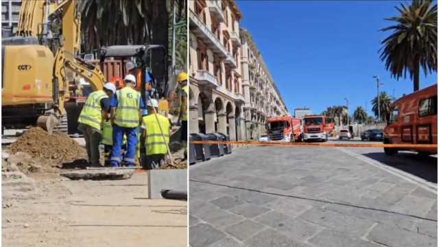Cagliari, si rompe un tubo nel cantiere di via Roma: fuga di gas e strada chiusa al traffico 