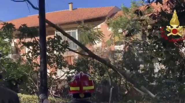 Albero di 12 metri crolla su un tetto: a Cagliari pali pericolanti e vetrate divelte per il vento (Video)