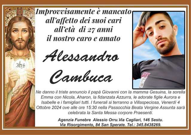 Omicidio Alessandro Cambuca: l'assassino confessa, programmati i funerali