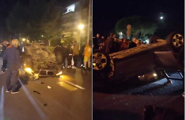 Spaventoso incidente a Cagliari: un'auto perde il controllo e si ribalta in viale Diaz