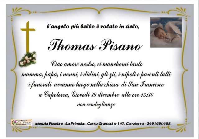 Lutto a Capoterra per il piccolo Thomas Pisano: il neonato è morto dopo il parto