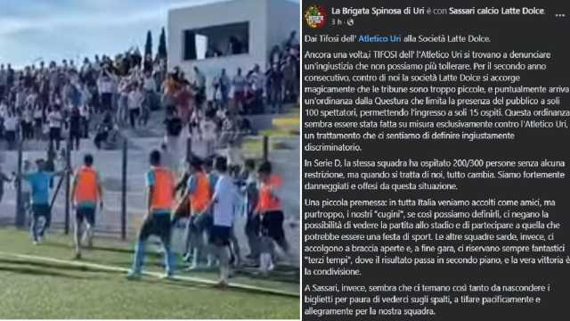 Serie D, i tifosi dell'Atletico Uri contro Latte Dolce: 