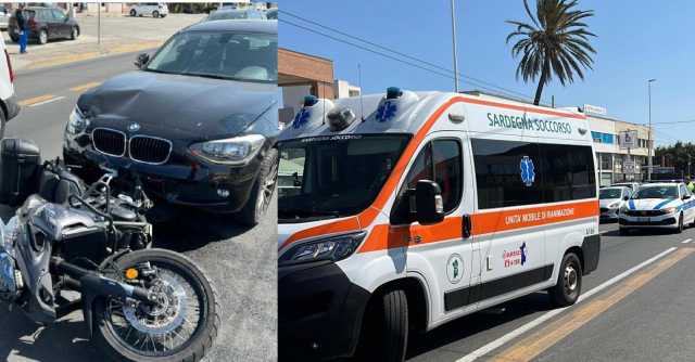 Cagliari, auto contro moto in viale Marconi: centauro in codice arancione, traffico a rilento
