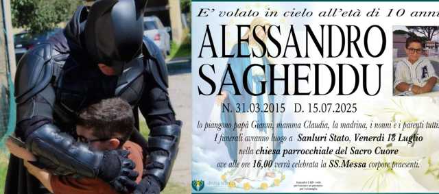 Lutto a Sanluri per la morte del piccolo Alessandro, il saluto del suo supereroe preferito: 