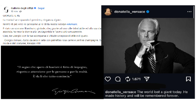 Il cordoglio per la morte di Armani, dalla politica all'arte: 