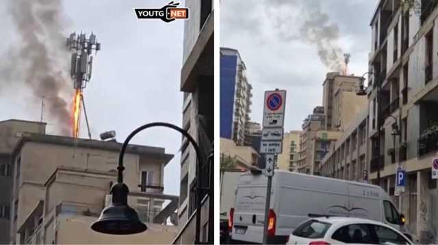 Cagliari, incendio sul tetto di un palazzo in centro: in fiamme un ripetitore (Video)