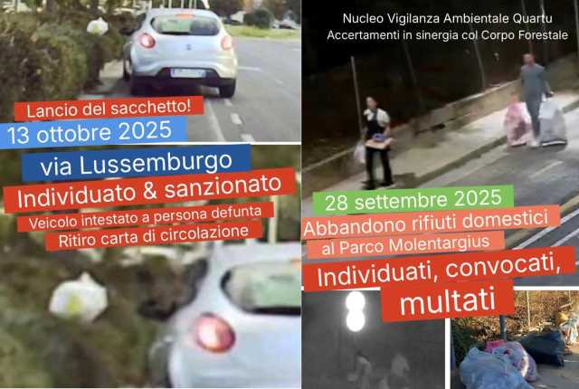 Rifiuti Quartu Sanzione  Quartu, abbandona rifiuti in strada con l'auto intestata a una persona defunta: sanzionato