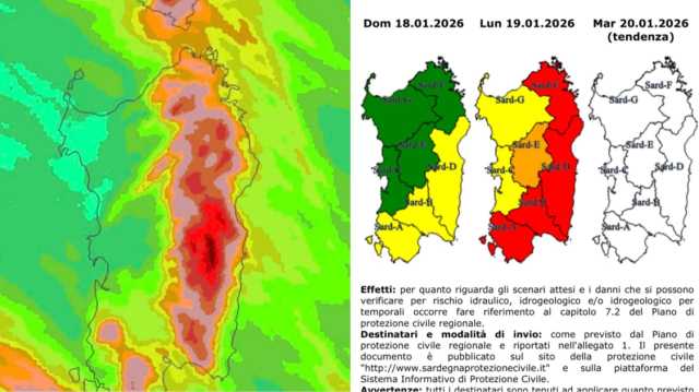 Allerta meteo rossa su mezza Sardegna: in arrivo burrasca, temporali e mareggiate