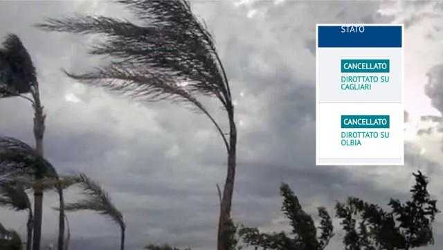 Forti raffiche di vento sulla Sardegna, voli dirottati e alberi caduti 