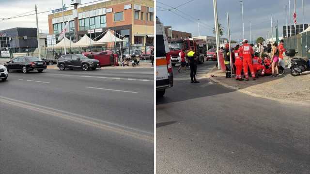 Cagliari, auto ribaltata dopo uno scontro con un nnc in viale Marconi: soccorsi sul posto