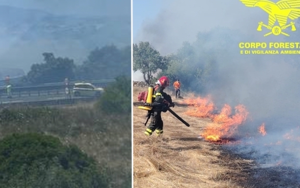 Incendio 130 E Nuraminis Fiamme vicino alla 130 e corsia chiusa, incendi anche a Olbia e Nuraminis