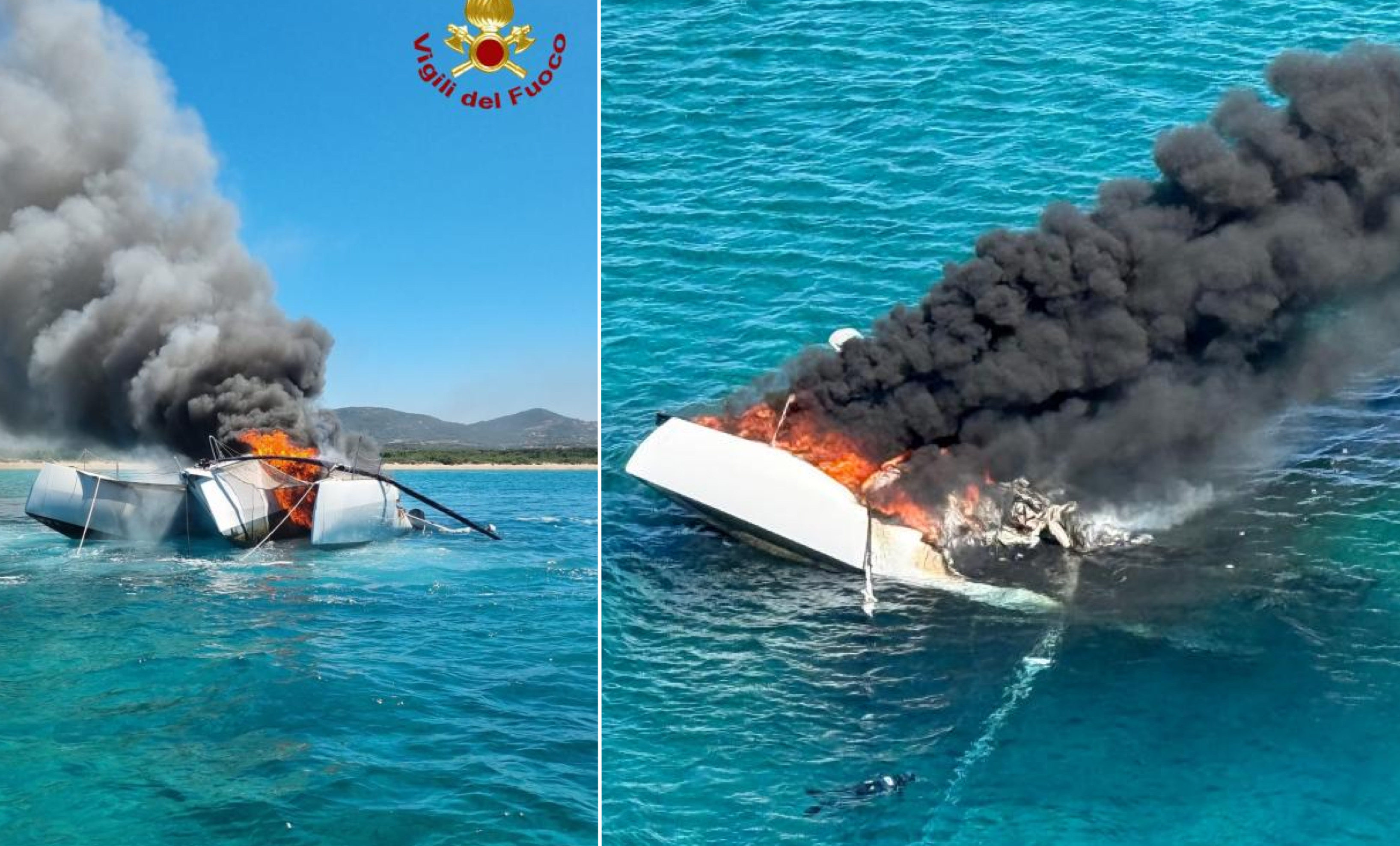 Incendio in mezzo al mare: a fuoco un'imbarcazione a Porto Pollo