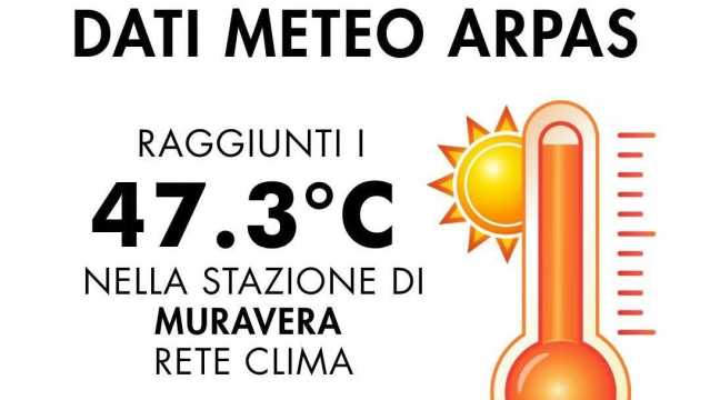 Superati di nuovo i 47 gradi, il primato (per ora) spetta a Muravera oggi 