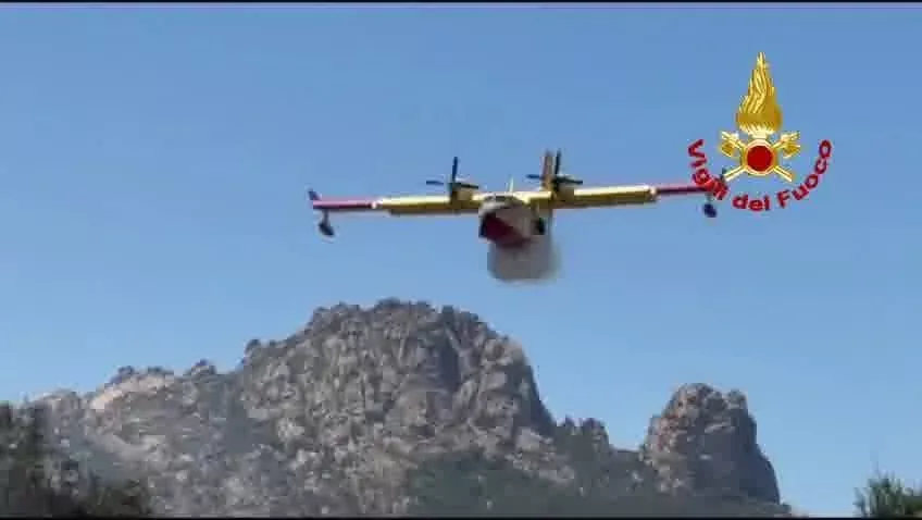 Canadair Arz Devastante incendio a Portisco: elicotteri, canadair e vasto dispiegamento di soccorsi a terra